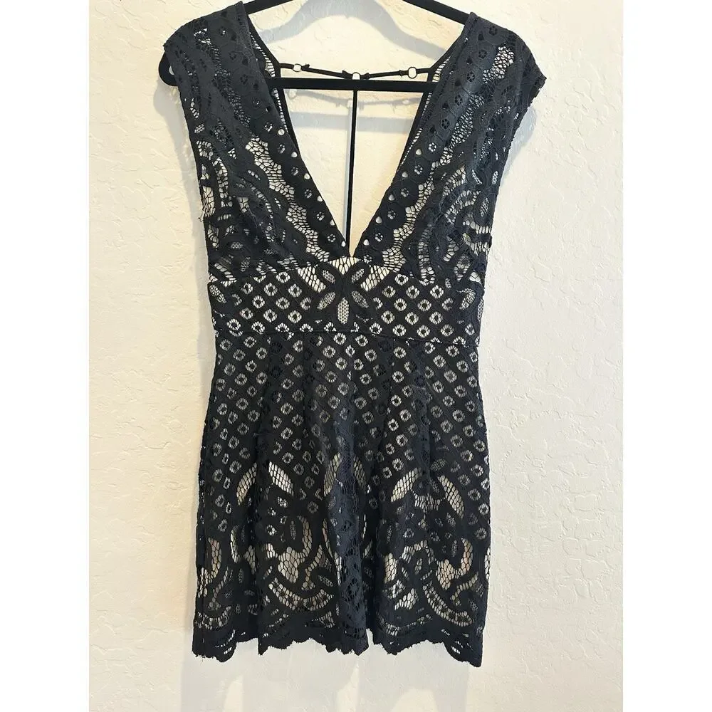 Free People One Million Lovers Black Lace Mini Dress Formal Party Wedding Sexy 4